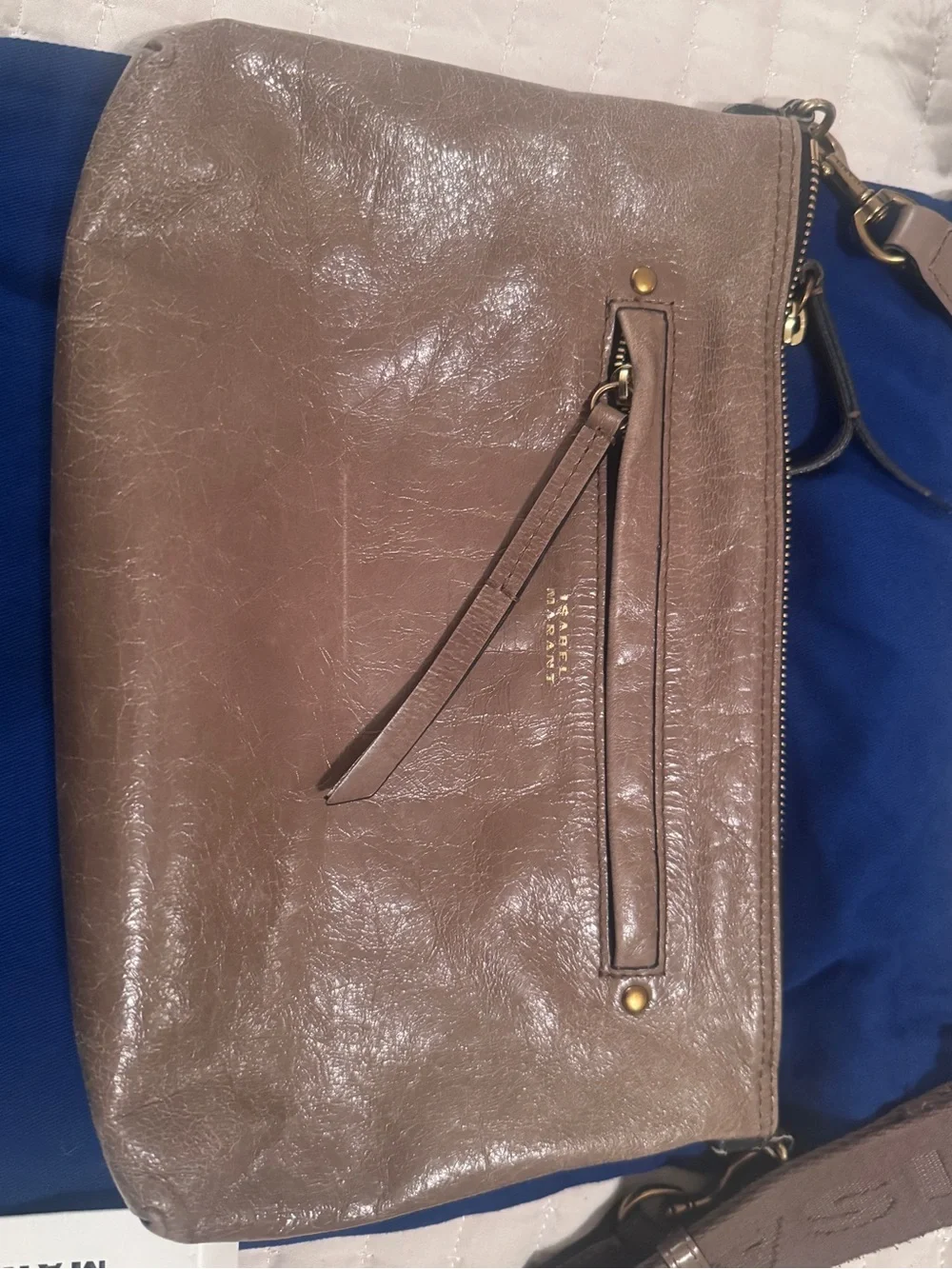 Isabel Marant Taupe Shiny Leather Crossbody with Branded Strap - Picture 2 of 9